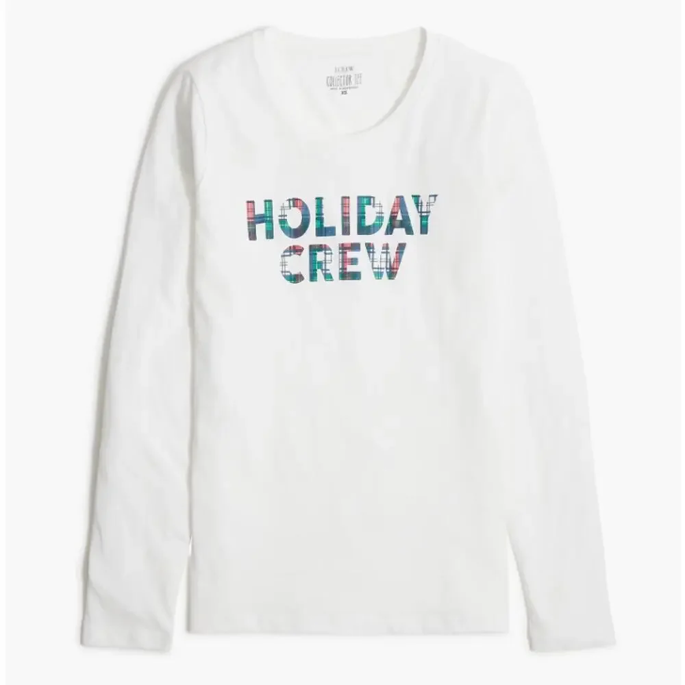 J.Crew Long-sleeve Holiday Crew Graphic Tee WMNS 3X Plus White Crewneck Slim Fit